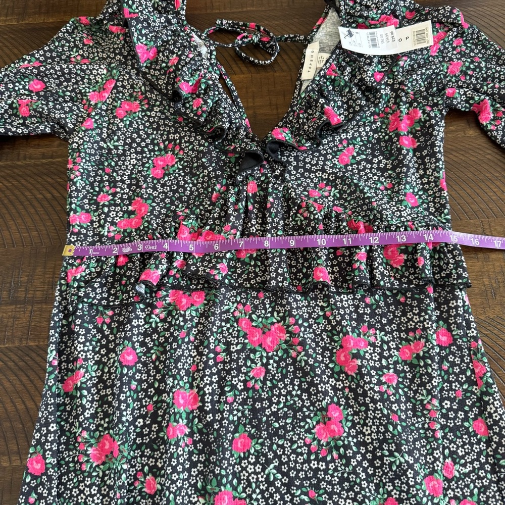 TOPSHOP RUFFLE FLORAL PRINT MINI DRESS MEDIUM - Picture 5 of 8